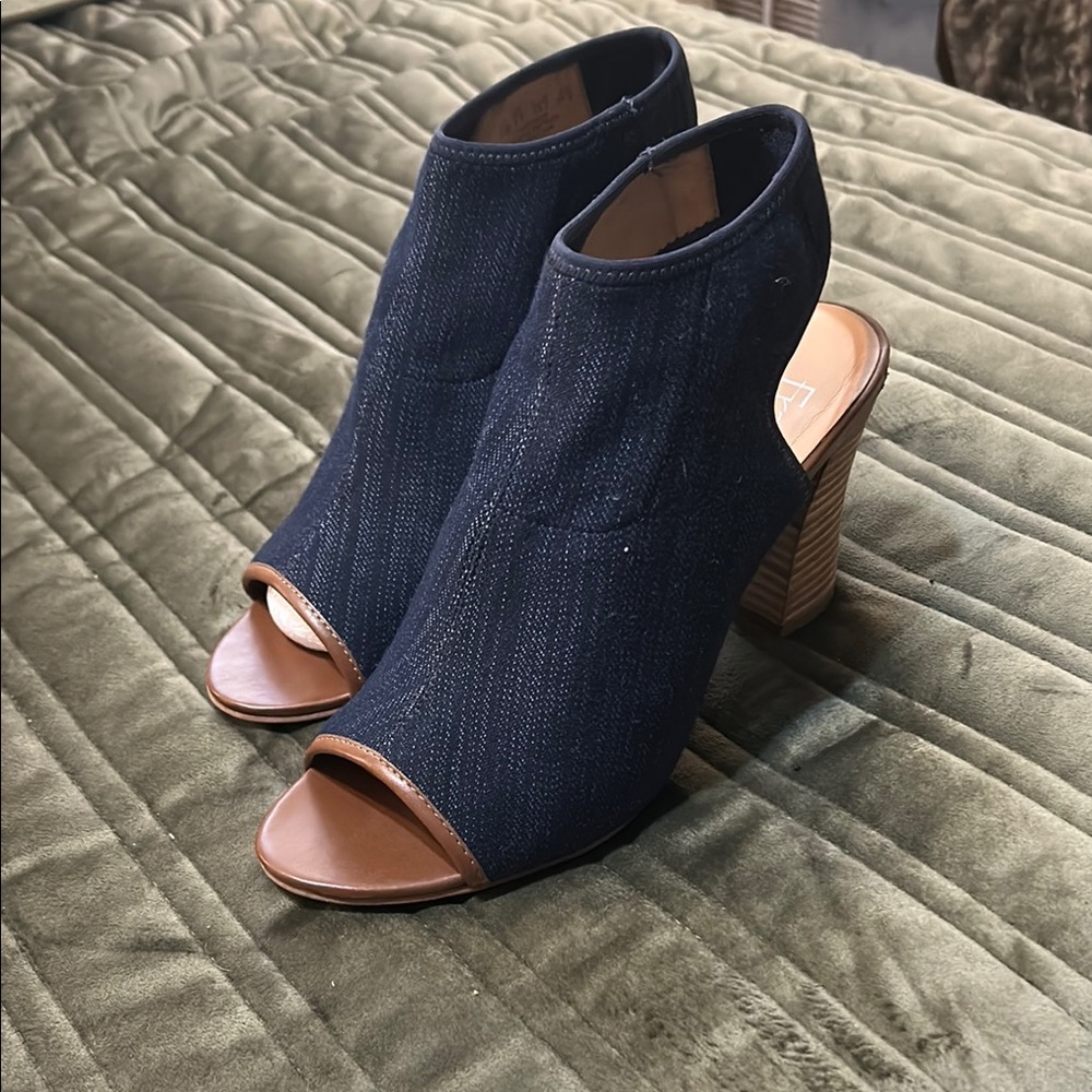 Women's Denim Peep-Toe Heeled Sandals